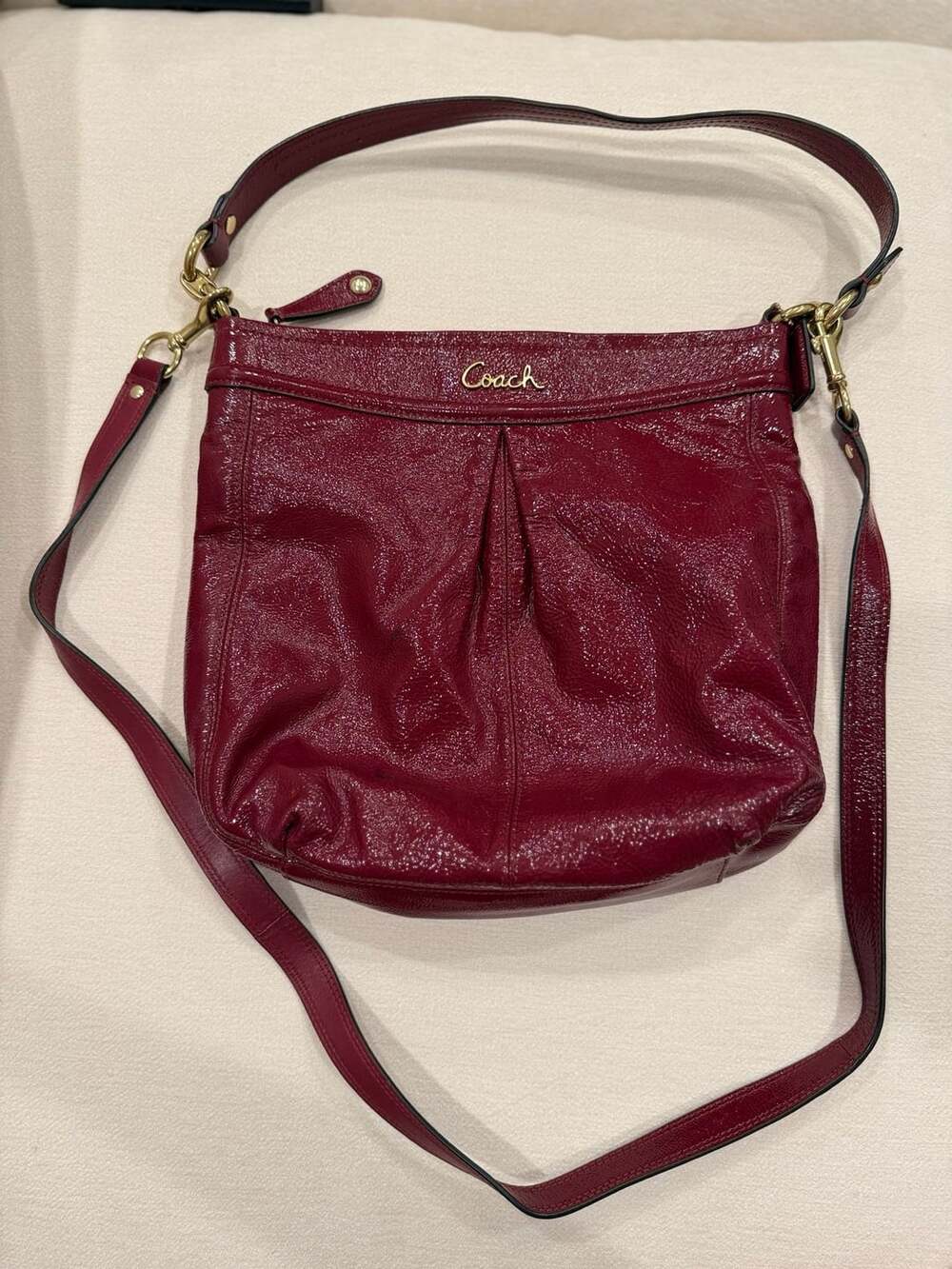 Coach Ashley Red Burgundy Patent Leather Shoulder Bag F20462